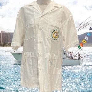 VTG Iolani Hawaiian Guayabera Shirt Men Sz L Keehi Boat Club Hawaii 4 Pocket 70s